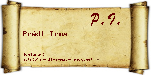 Prádl Irma névjegykártya